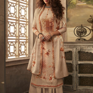 Stylee Lifestyle Beige Pashmina Printed Dress Material