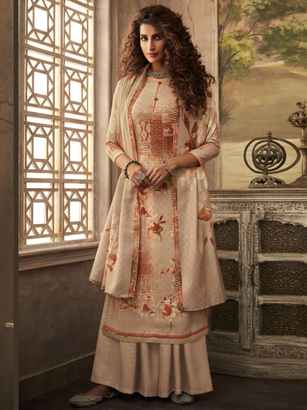 Stylee Lifestyle Beige Pashmina Printed Dress Material