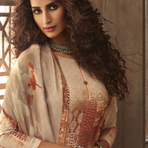 Stylee Lifestyle Beige Pashmina Printed Dress Material