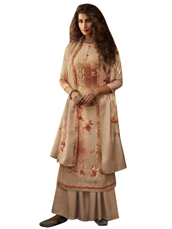 Stylee Lifestyle Beige Pashmina Printed Dress Material