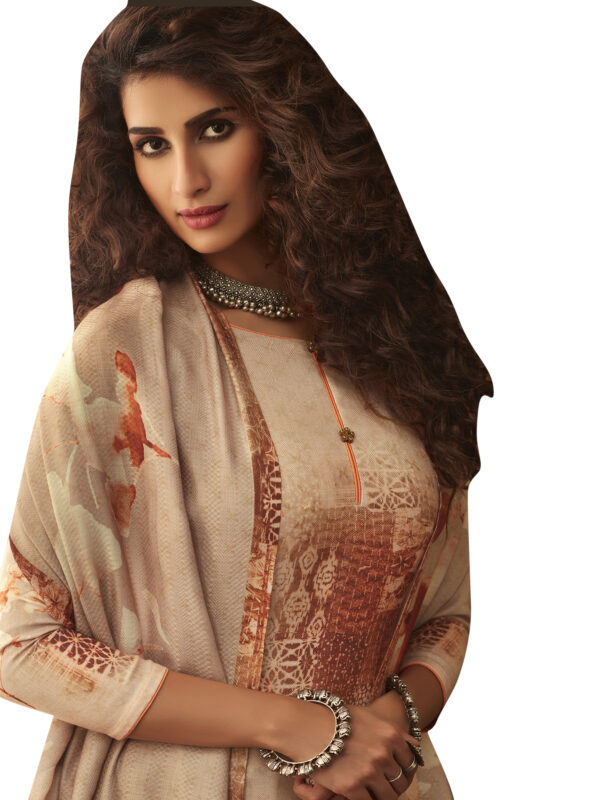 Stylee Lifestyle Beige Pashmina Printed Dress Material