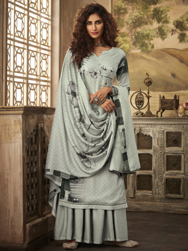 Stylee Lifestyle Grey Pashmina Printed Dress Material