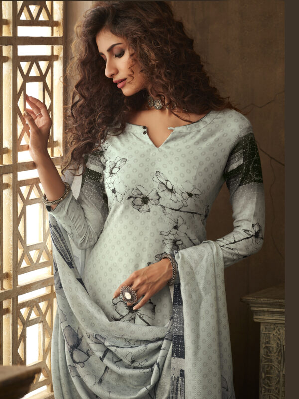 Stylee Lifestyle Grey Pashmina Printed Dress Material