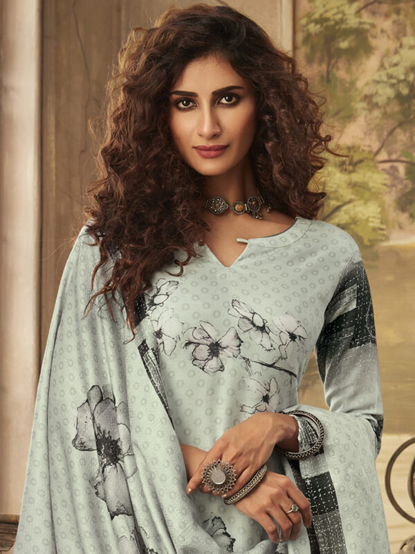 Stylee Lifestyle Grey Pashmina Printed Dress Material