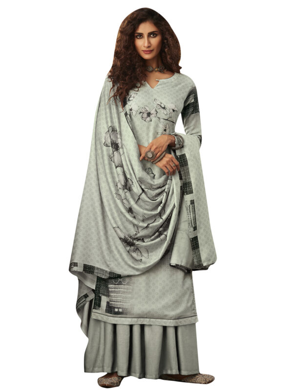 Stylee Lifestyle Grey Pashmina Printed Dress Material