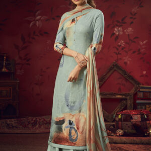 Stylee Lifestyle Turquoise Pashmina Printed Dress Material