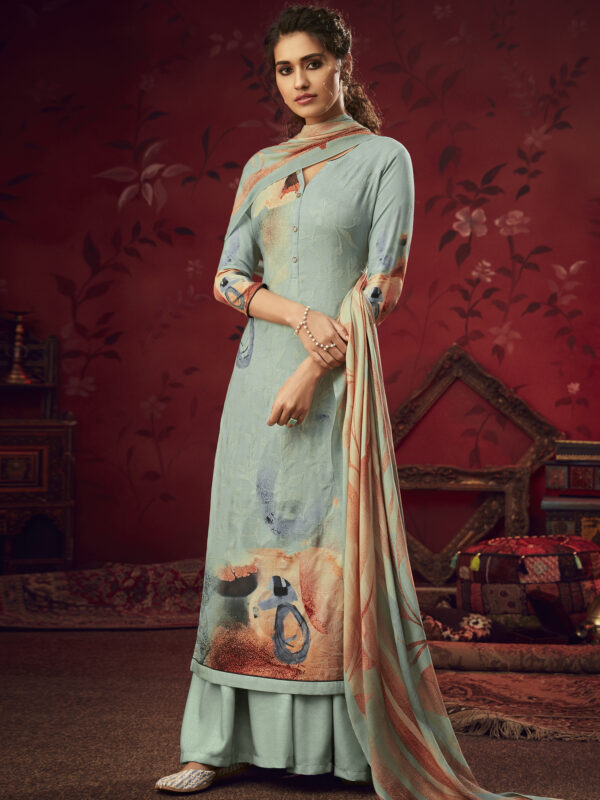 Stylee Lifestyle Turquoise Pashmina Printed Dress Material