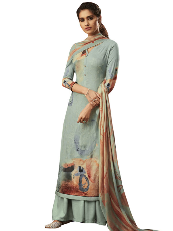 Stylee Lifestyle Turquoise Pashmina Printed Dress Material