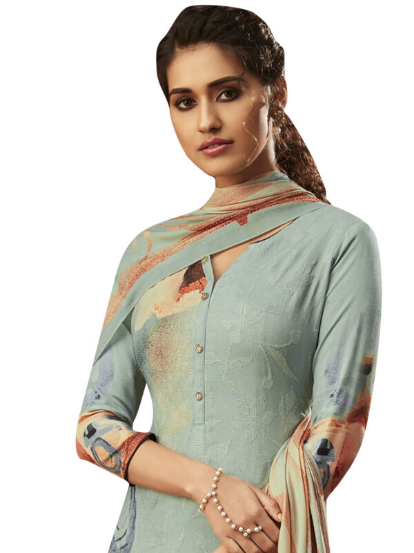 Stylee Lifestyle Turquoise Pashmina Printed Dress Material