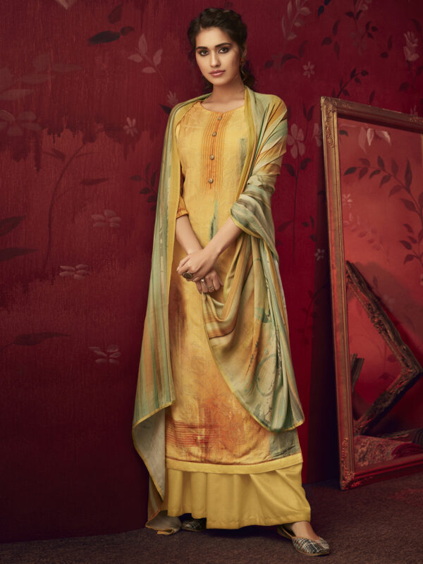 Stylee Lifestyle Yellow Pashmina Printed Dress Material