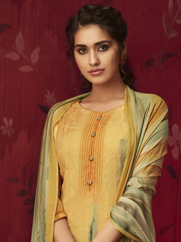 Stylee Lifestyle Yellow Pashmina Printed Dress Material