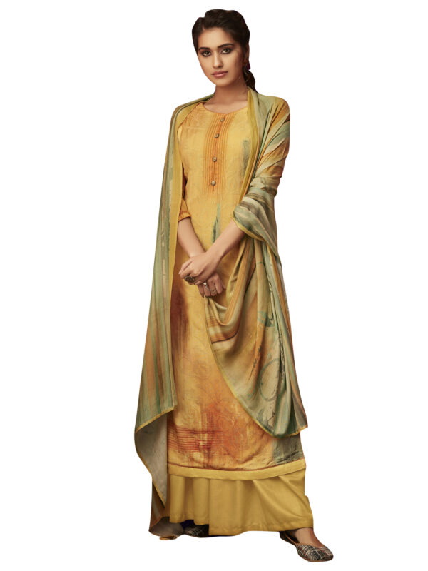 Stylee Lifestyle Yellow Pashmina Printed Dress Material