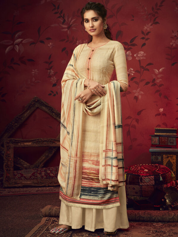 Stylee Lifestyle Beige Pashmina Printed Dress Material