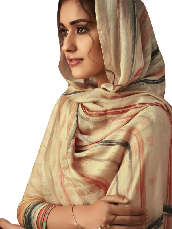 Stylee Lifestyle Beige Pashmina Printed Dress Material