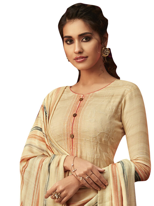 Stylee Lifestyle Beige Pashmina Printed Dress Material