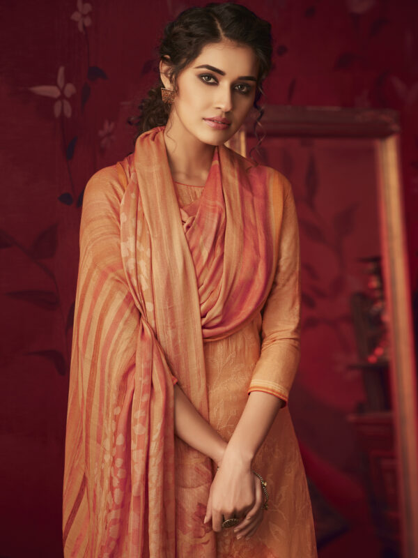 Stylee Lifestyle Orange Pashmina Printed Dress Material