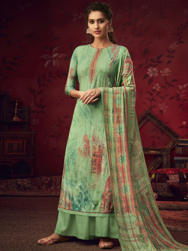 Stylee Lifestyle Green Pashmina Printed Dress Material