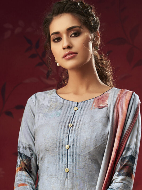 Stylee Lifestyle Grey Pashmina Printed Dress Material