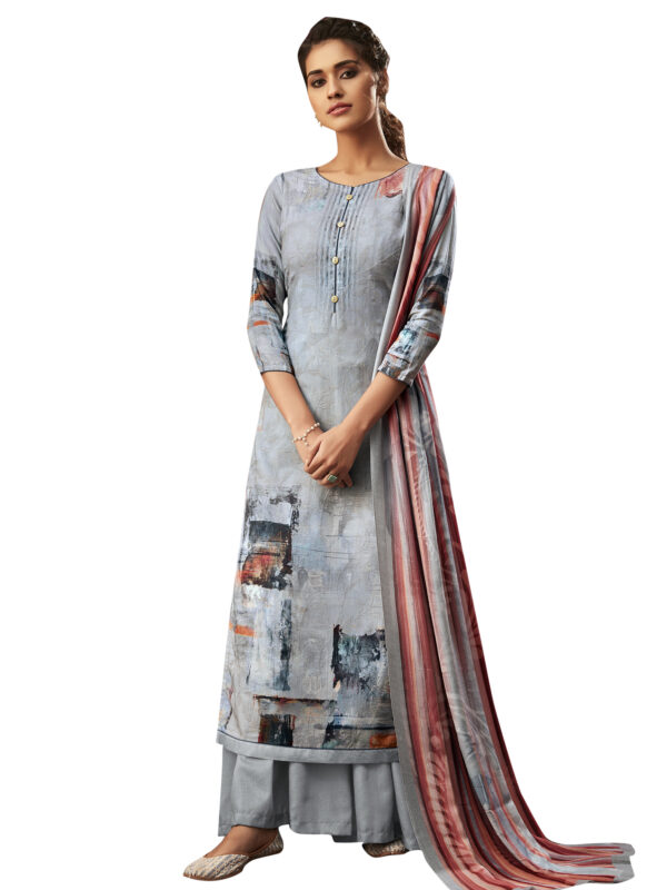 Stylee Lifestyle Grey Pashmina Printed Dress Material