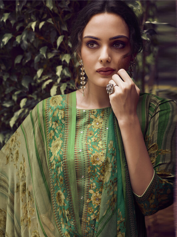 Stylee Lifestyle Green Pashmina Printed Dress Material