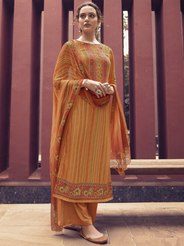 Stylee Lifestyle Orange Pashmina Printed Dress Material