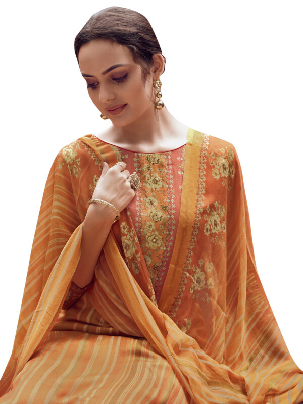 Stylee Lifestyle Orange Pashmina Printed Dress Material