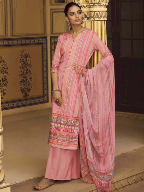 Stylee Lifestyle Pink Pashmina Printed Dress Material