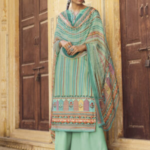 Stylee Lifestyle Turquoise Pashmina Printed Dress Material