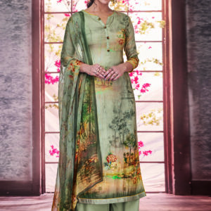 Stylee Lifestyle Green Pashmina Printed Dress Material