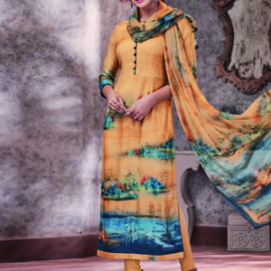 Stylee Lifestyle Yellow Pashmina Printed Dress Material