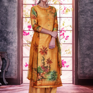 Stylee Lifestyle Yellow Pashmina Printed Dress Material