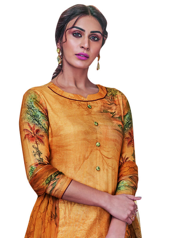 Stylee Lifestyle Yellow Pashmina Printed Dress Material