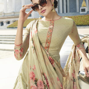 Stylee Lifestyle Green Pure Georgette Embroidered Dress Material