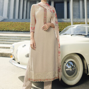 Stylee Lifestyle Beige Pure Georgette Embroidered Dress Material