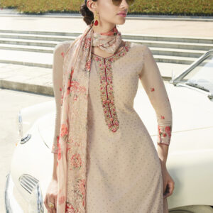 Stylee Lifestyle Beige Pure Georgette Embroidered Dress Material