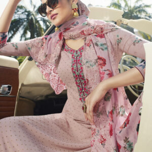 Stylee Lifestyle Pink Pure Georgette Embroidered Dress Material