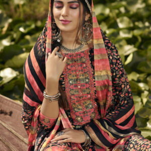 Stylee Lifestyle Black Pashmina Printed Dress Material