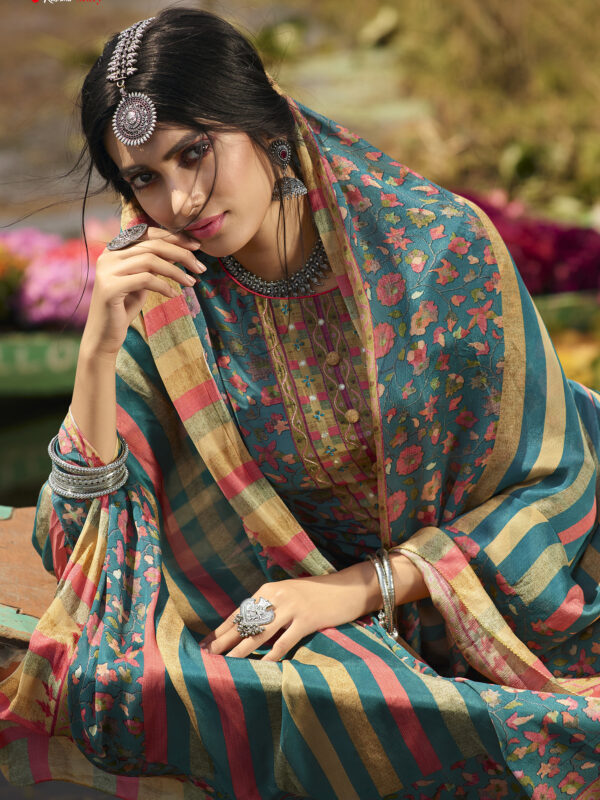 Stylee Lifestyle Turquoise Pashmina Printed Dress Material