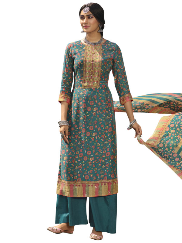 Stylee Lifestyle Turquoise Pashmina Printed Dress Material