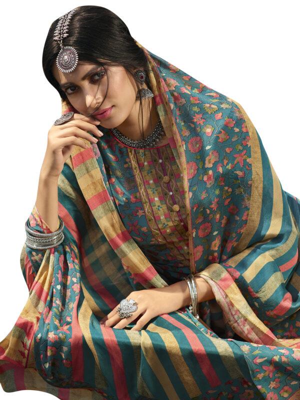 Stylee Lifestyle Turquoise Pashmina Printed Dress Material