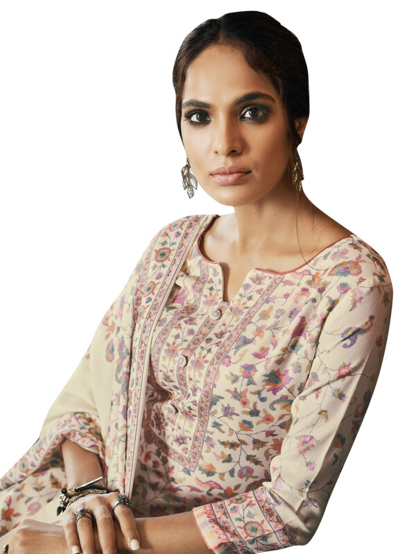 Stylee Lifestyle Cream Pashmina Printed Dress Material
