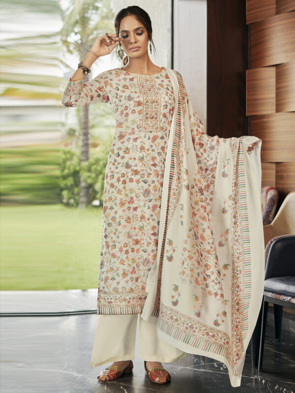 Stylee Lifestyle Cream Pashmina Printed Dress Material