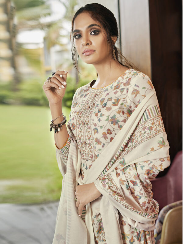 Stylee Lifestyle Cream Pashmina Printed Dress Material