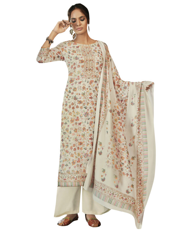 Stylee Lifestyle Cream Pashmina Printed Dress Material