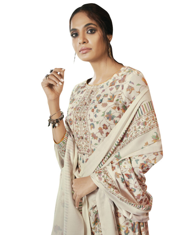 Stylee Lifestyle Cream Pashmina Printed Dress Material