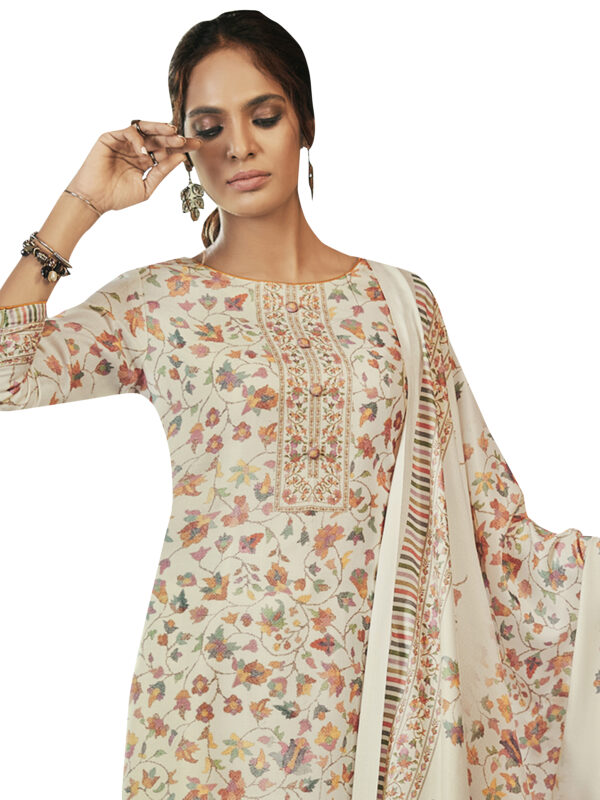 Stylee Lifestyle Cream Pashmina Printed Dress Material