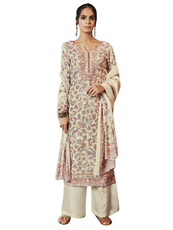 Stylee Lifestyle Cream Pashmina Printed Dress Material