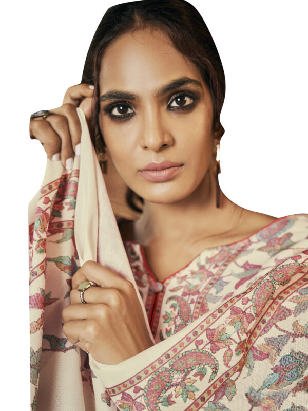 Stylee Lifestyle Cream Pashmina Printed Dress Material