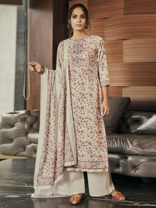 Stylee Lifestyle Cream Pashmina Printed Dress Material