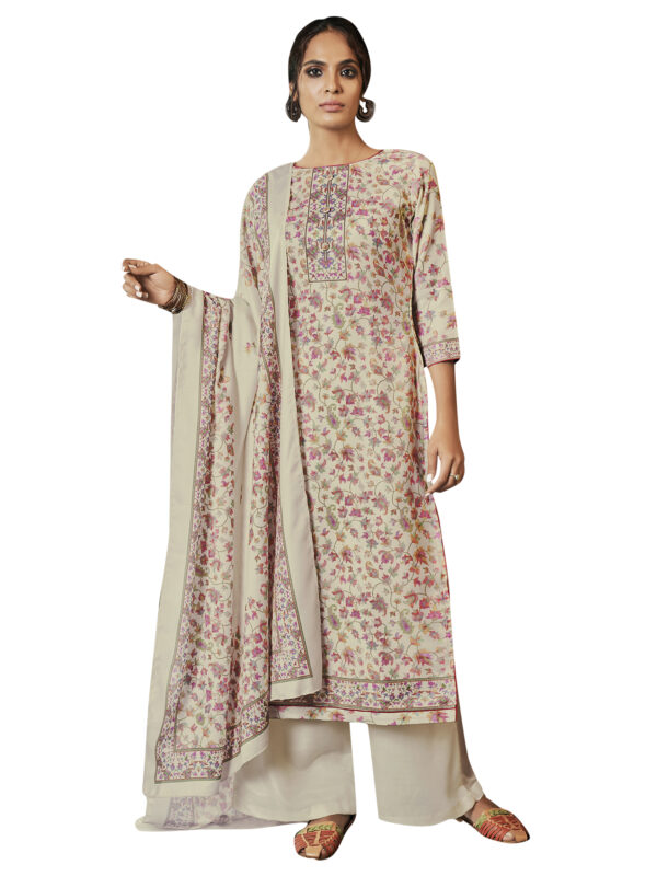 Stylee Lifestyle Cream Pashmina Printed Dress Material